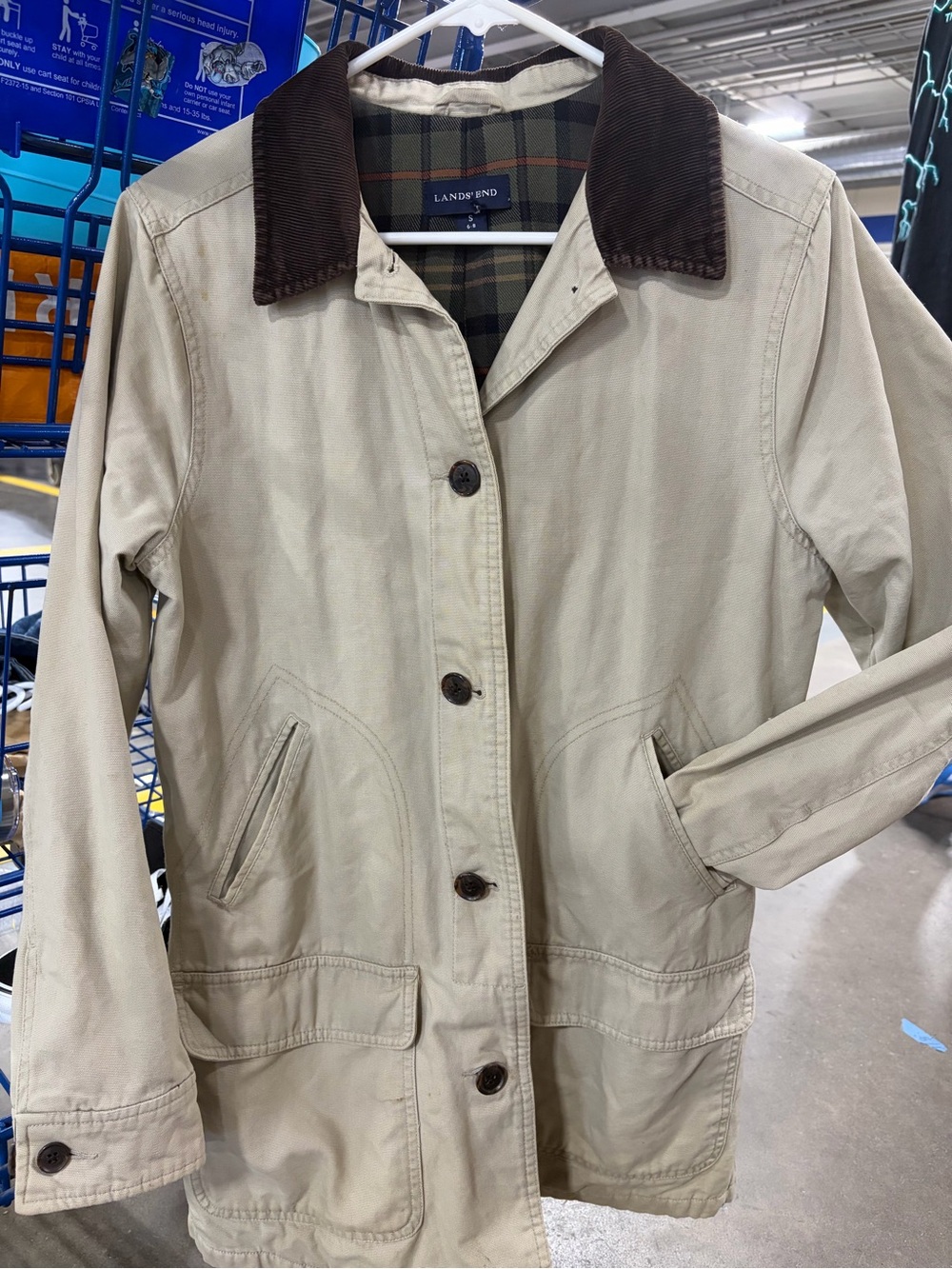 Vintage Lands' End Canvas Barn Coat Jacket Flannel Lined Corduroy Small 6-8